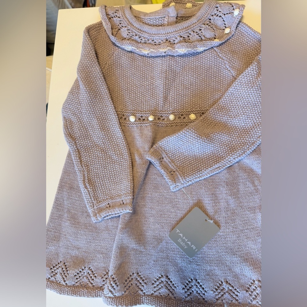 Tahari Mauve Knit Dress with Pearl Buttons